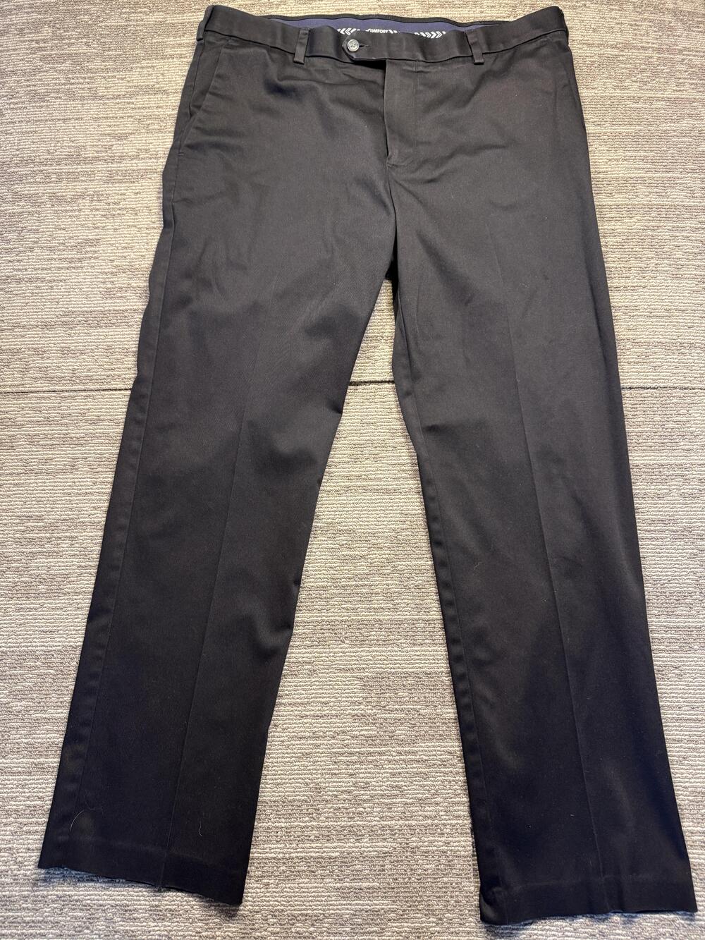 Roundtree & Yorke TravelSMART Dress Pants Mens 38x32 Black Flat Front Straight